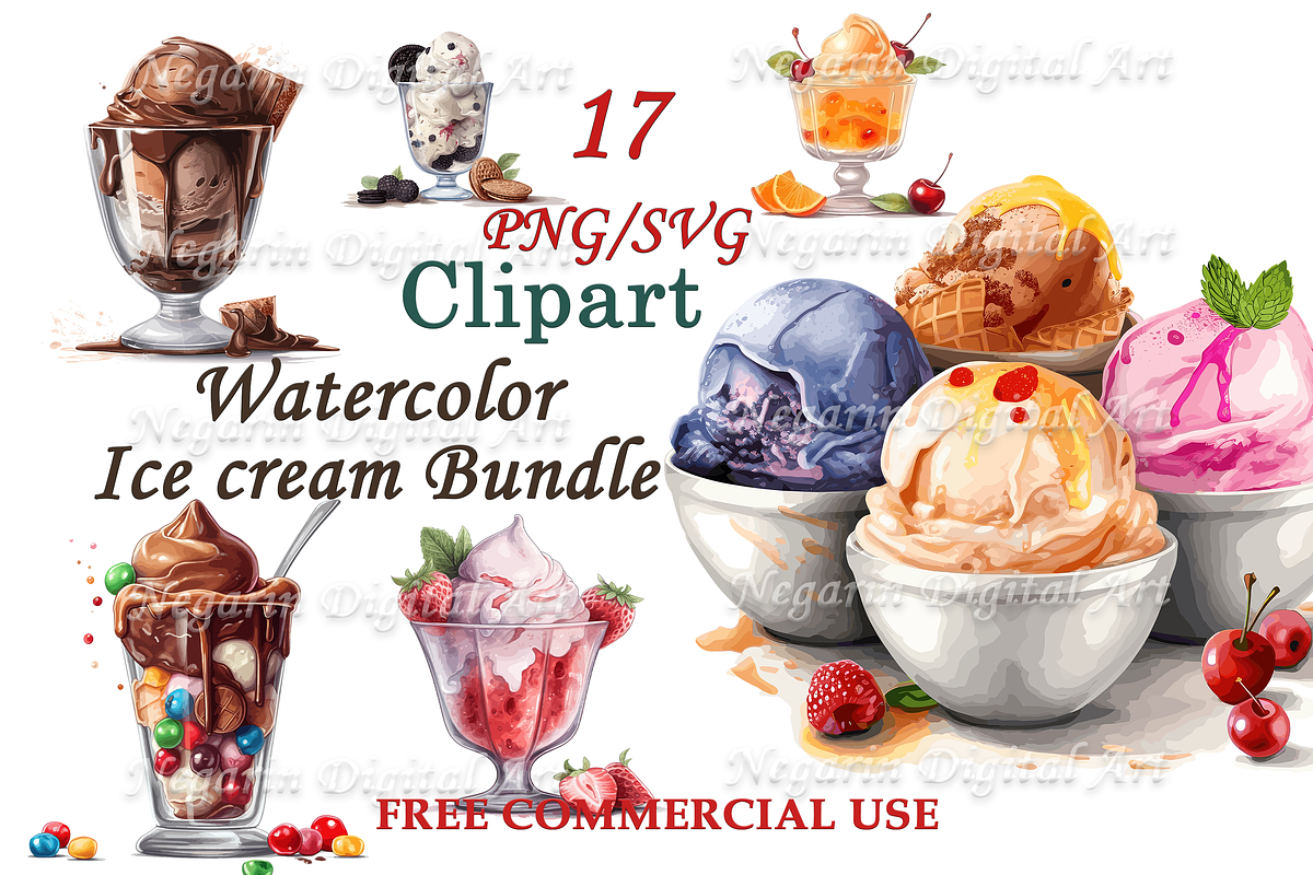 Delicious Watercolor Ice Cream, an Object Graphic by Negarin Digital Art (Photo 1 of 9)