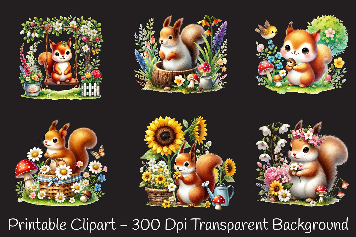 Spring squirrel garden clipart, an Illustration by RobertsArt (Photo 7 of 7)