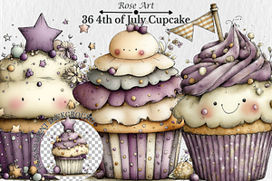 Whimsical4th of July Cupcake Clipart, a Seasonal Illustration by Rose Art