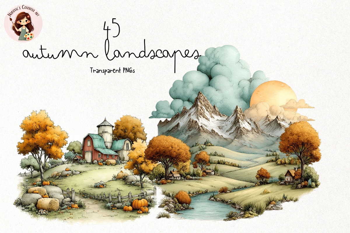 Autumn Landscapes PNG Clipart, a Seasonal Illustration by Nicolle's Colorful Art (Photo 1 of 4)