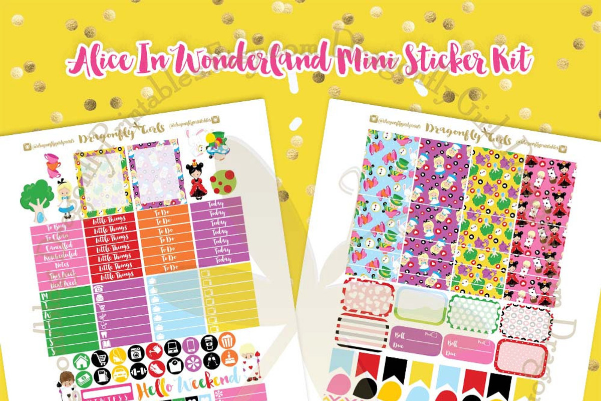Alice Wonderland Printable Stickers, a Graphic by Dragonfly Girls Designs