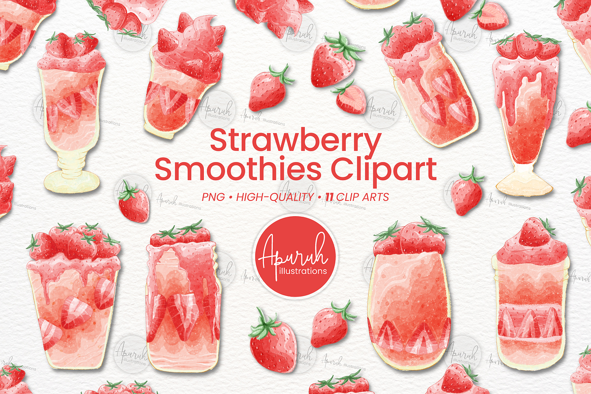 Strawberry Smoothies Watercolor, a Food Illustration by creationsbyapuruh (Photo 1 of 5)