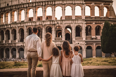 Family with kids against Colosseum, Rome, Italy.  People visitin, a Person Photo by AS photostudio