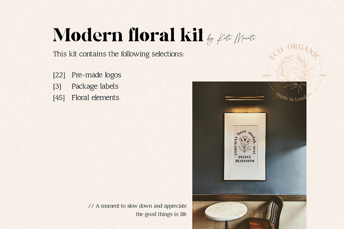 Line floral logo kit. Organic labels, a Branding & Logo Template by Kate Macate (Photo 3 of 13)
