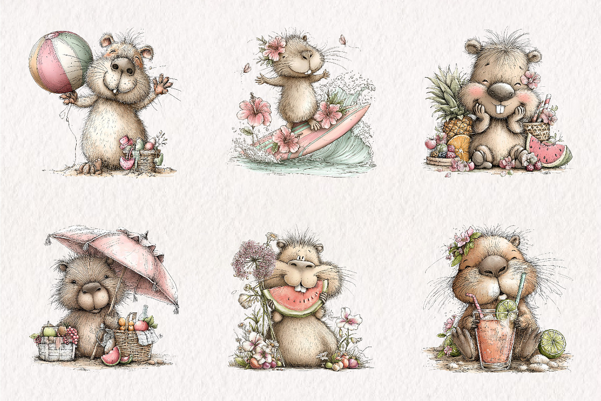Whimsical Summer Capybara Clipart, an Illustration by CreationArt (Photo 7 of 7)