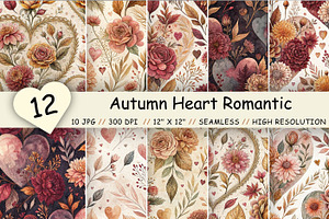 Autumn Heart Romantic Digital Paper