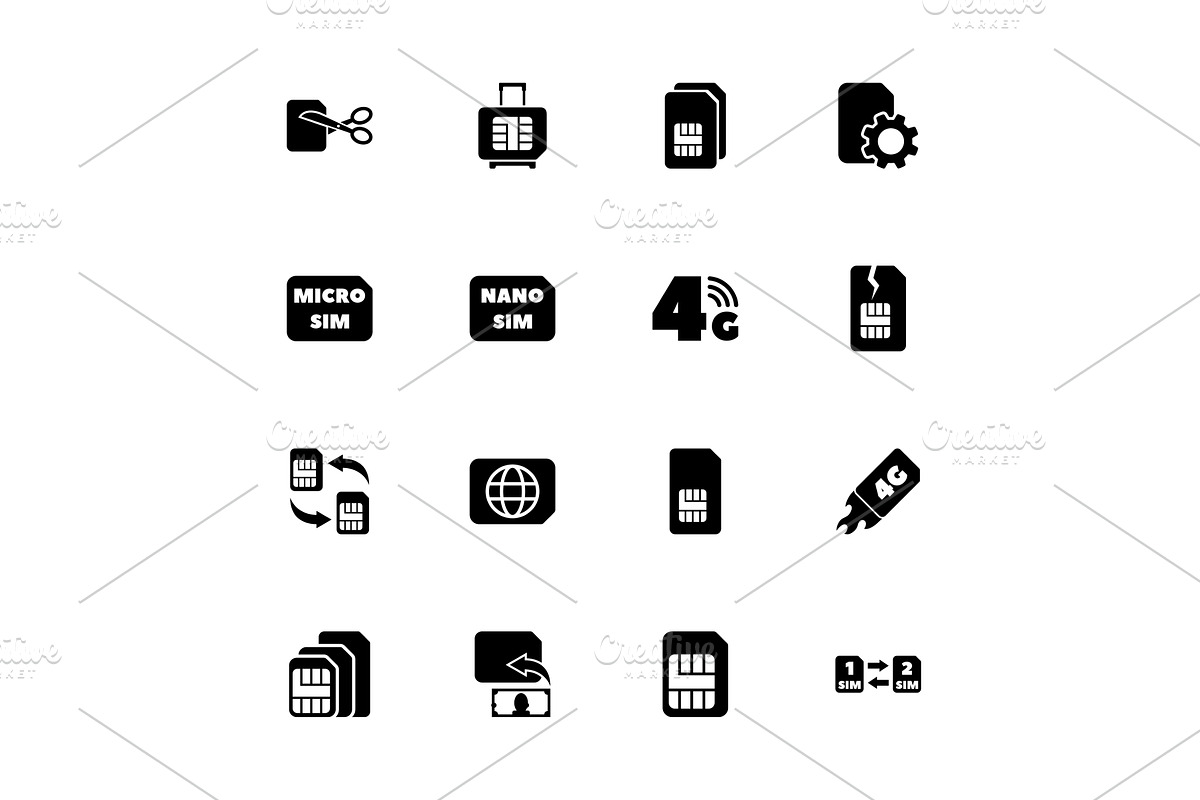 Sim Cards - Flat Vector Icons, a Technology Illustration by Artsaba Family