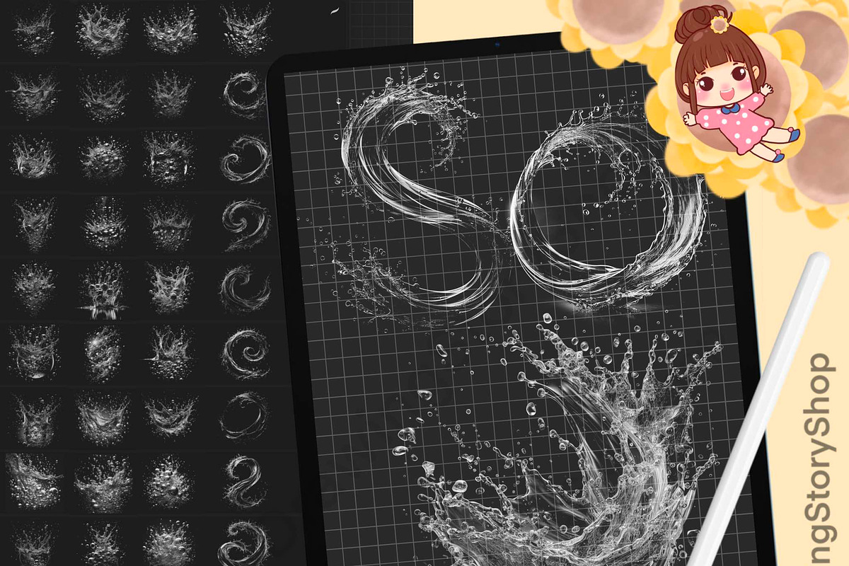 160 Splashes Water Procreate Stamps, a Brush Add-On by DrawingStoryShop (Photo 1 of 8)