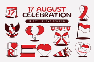 17 August Celebration Elements, a Decorative Illustration by Eighteen Studio