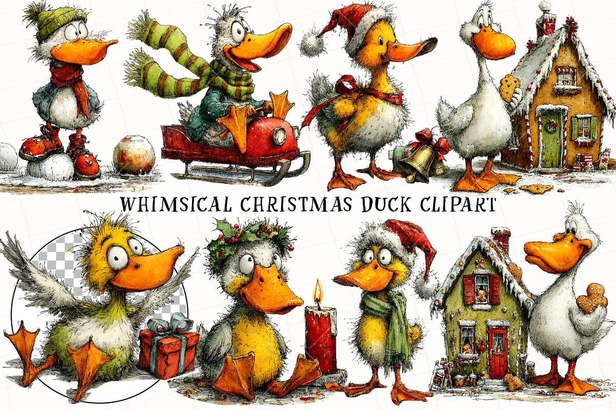 Whimsical Christmas Duck Clipart, an Illustration by OK Design (Photo 2 of 6)