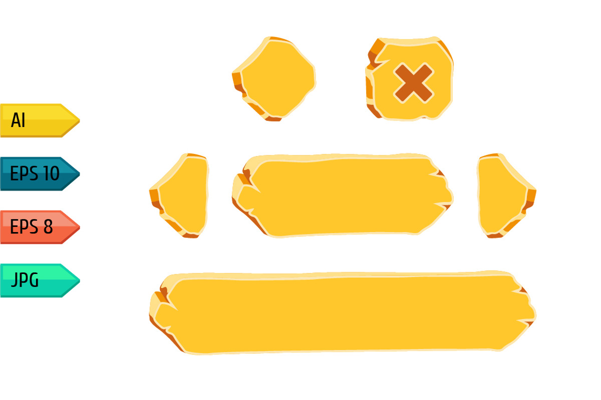 Game UI cartoon wooden buttons., a Templates & Theme by julia_musdotter