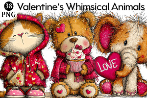 Valentine's Whimsical Animals Clipar, an Illustration by Daily.Designs