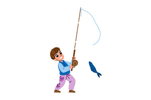 Happy child catching fish with, a Sport Illustration by pikepicture