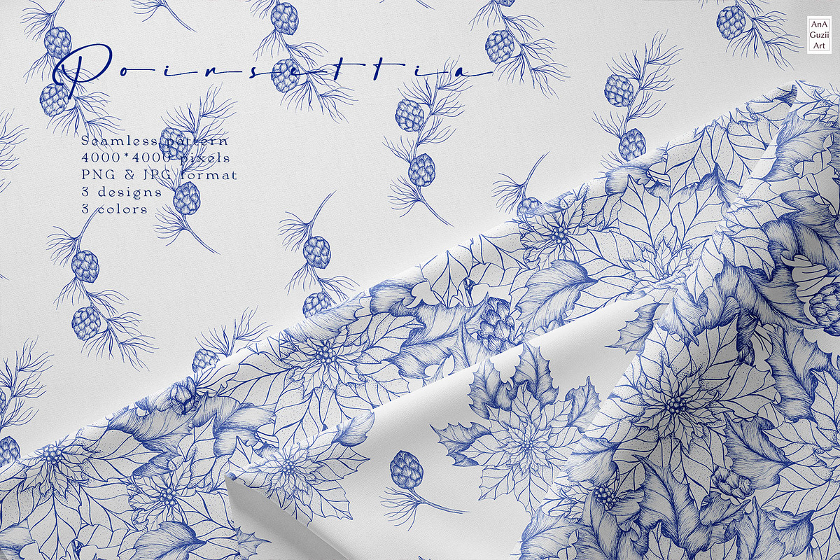 Poinsettia pattern Toile de Jouy, a Pattern Graphic by AnaGuziiArt (Photo 3 of 8)