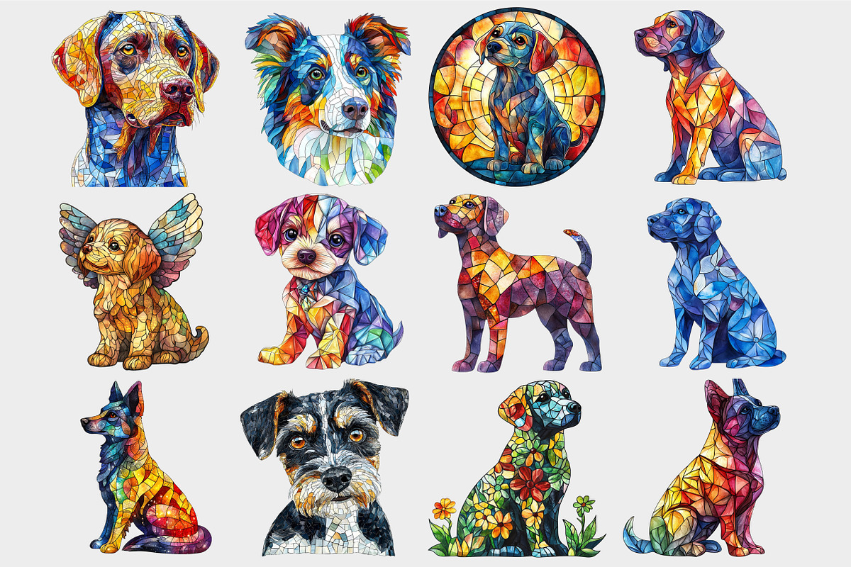 Watercolor Stained Glass Dogs Clipar, a Seasonal Illustration by Design Market (Photo 5 of 5)