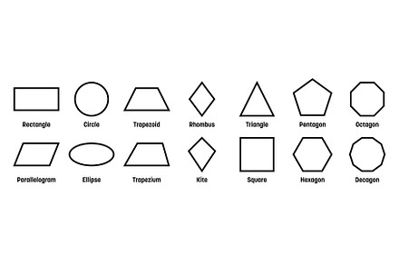 Geometric shapes with labels. Set of