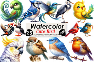 Watercolor Bird Clipart, an Illustration by Black Bird Studio