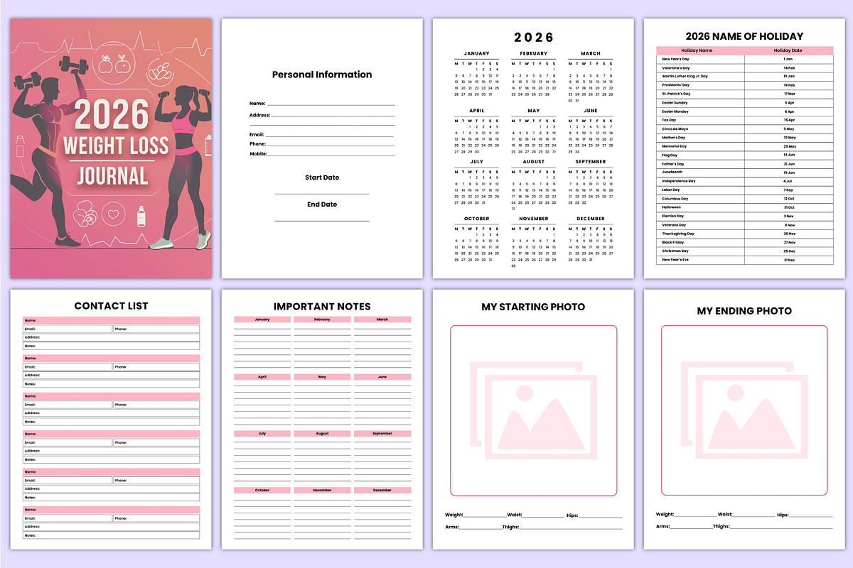 2026 Weight Loss Journal Canva Kdp, a Stationery Template by Mustafiz (Photo 2 of 8)