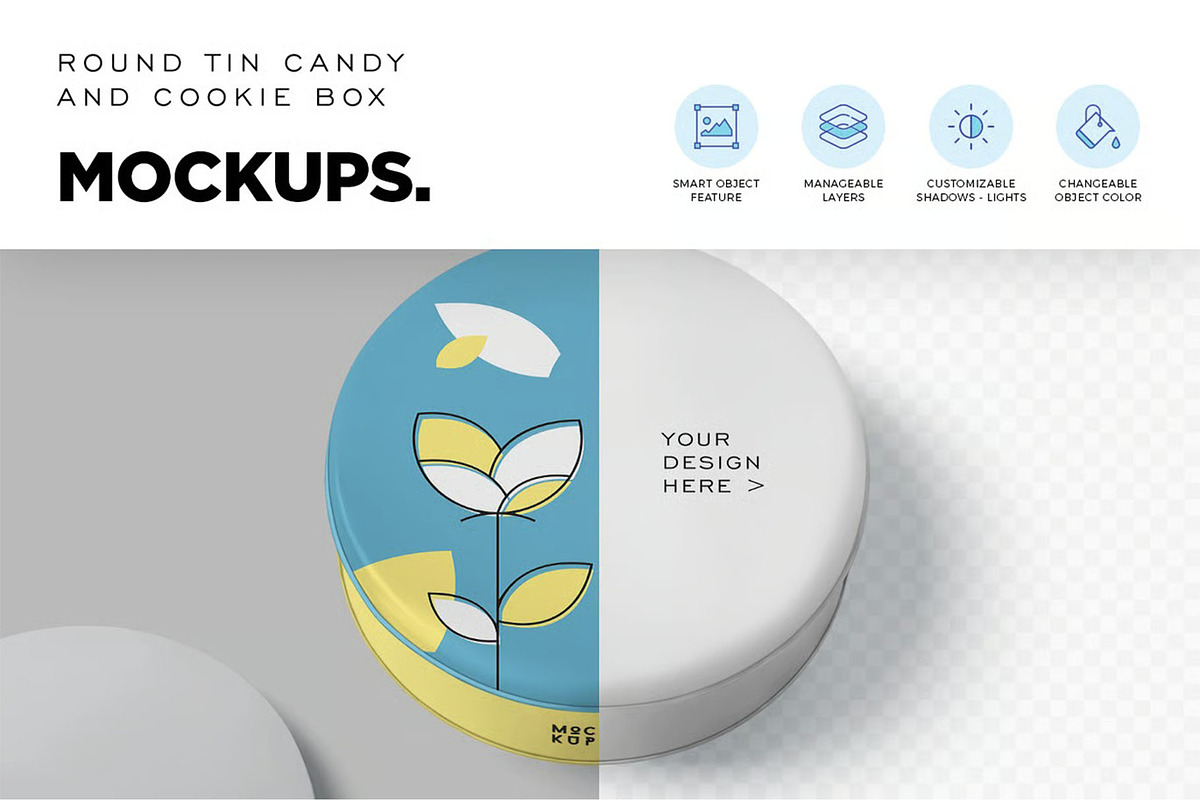 Round Tin Box Mockups, a Packaging Mockup by megostudi0 (Photo 4 of 6)