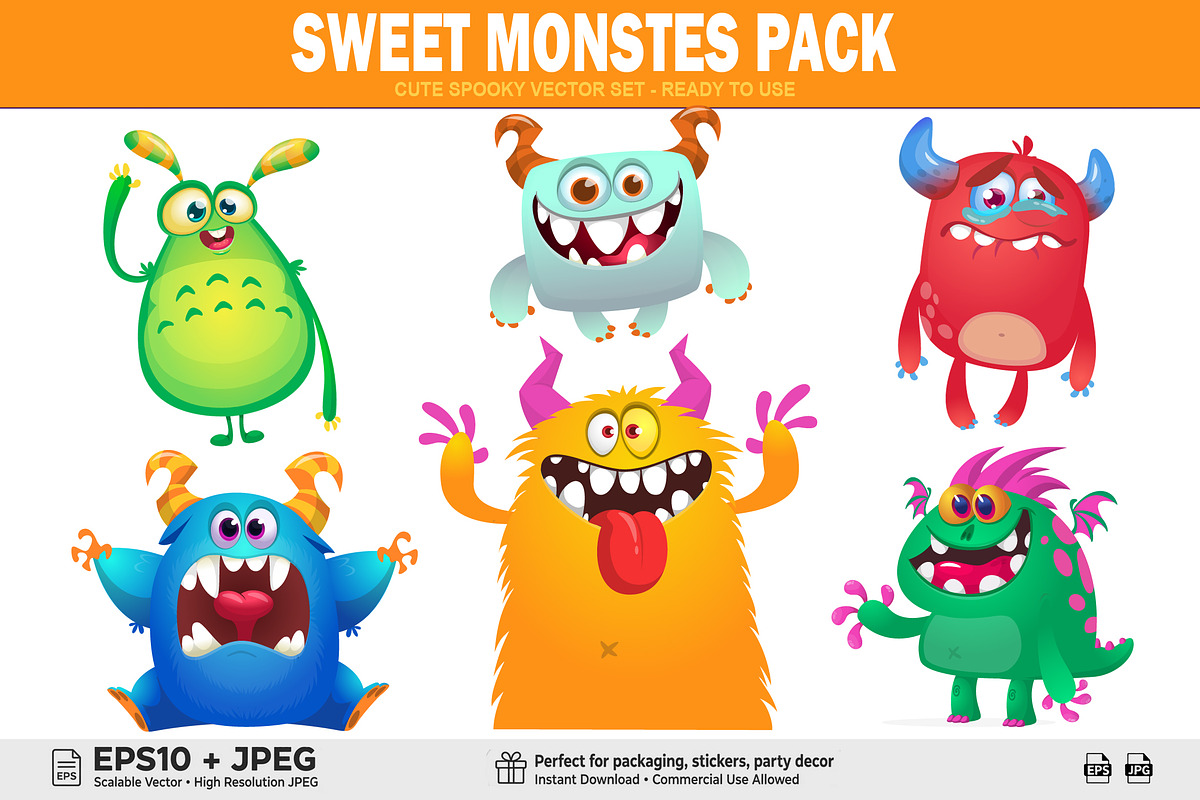 Gummy Grins - 6 Cute Monsters, a Decorative Illustration by D R A W K M A N (Photo 1 of 7)