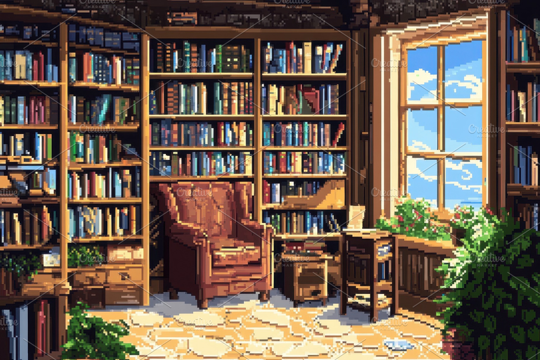 Cozy library filled with books and s, a Photo by Pavel_design