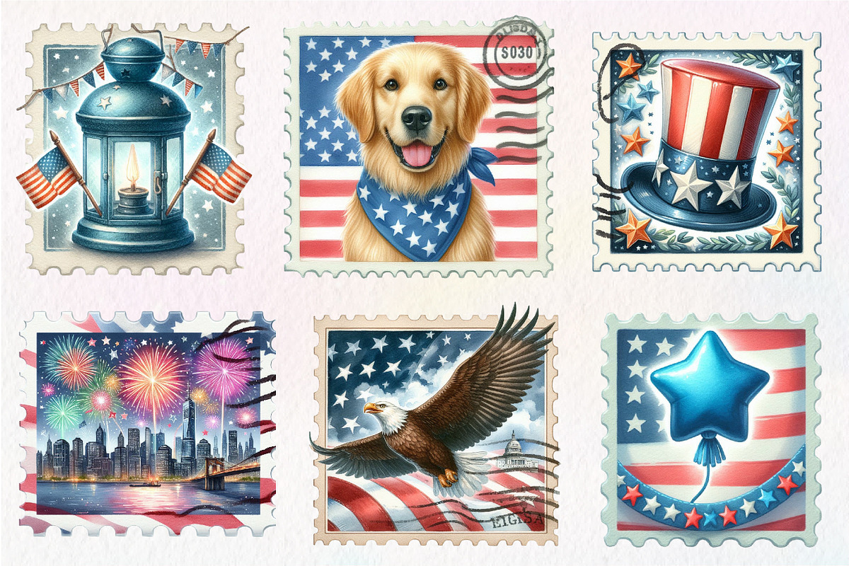 4th of July Postage Stamps Clipart, an Illustration by CreationArt (Photo 3 of 5)