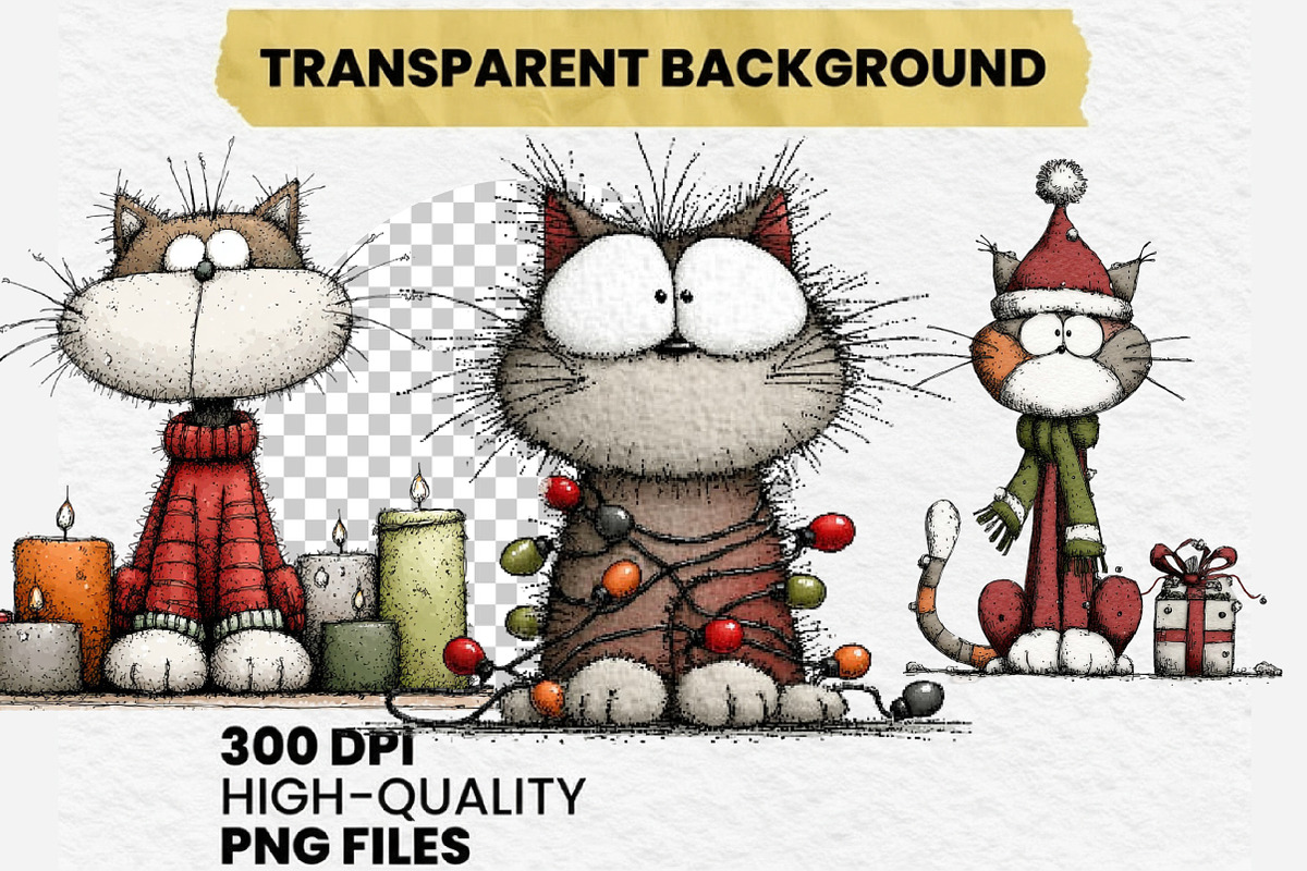 Whimsical Christmas Cat Clipart PNG, an Illustration by Dream Creation (Photo 8 of 8)