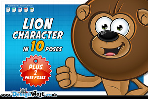 Lion Cartoon - In 12 Poses - 2 FREE!