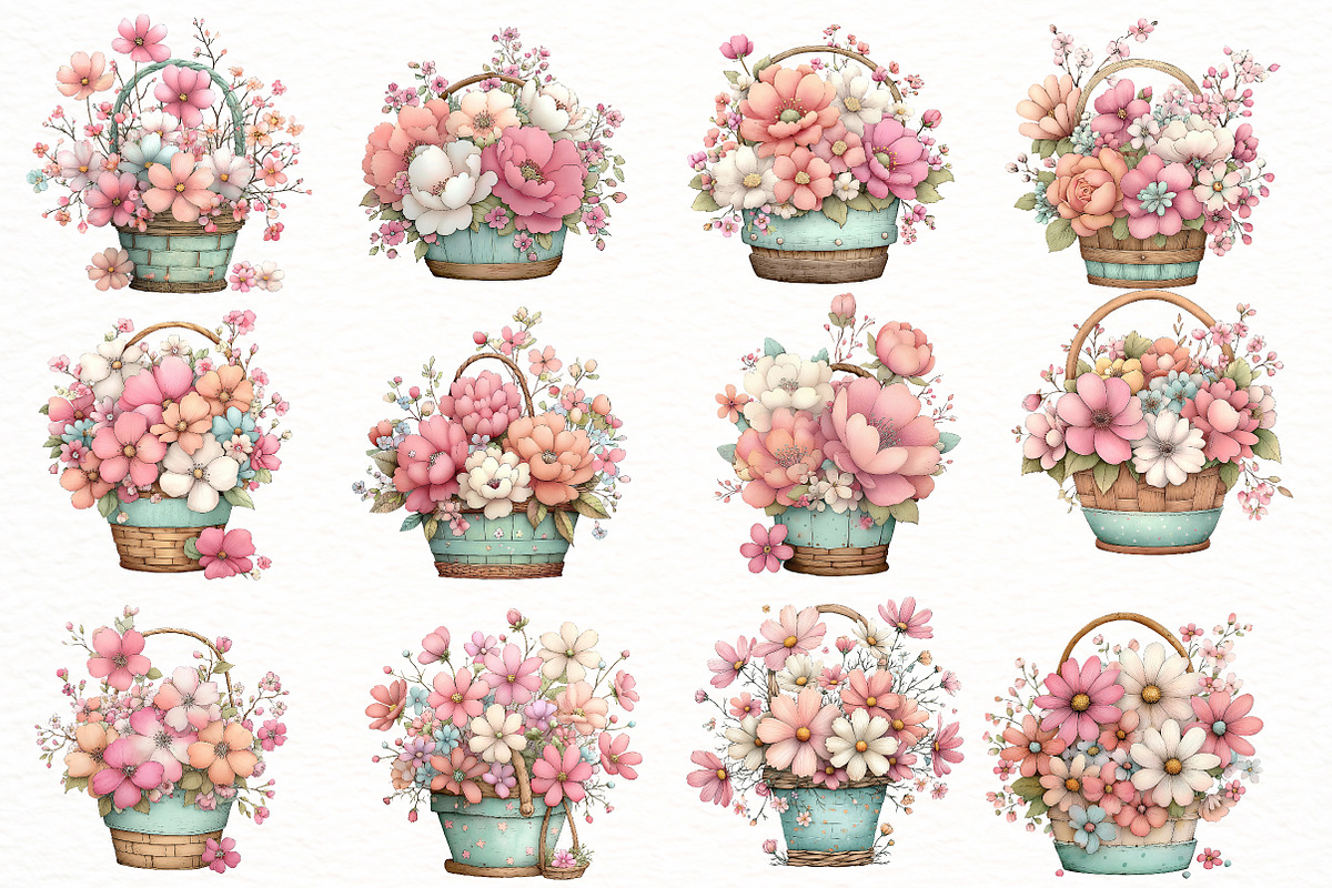 Whimsical spring basket clipart, an Illustration by Designworld (Photo 2 of 5)