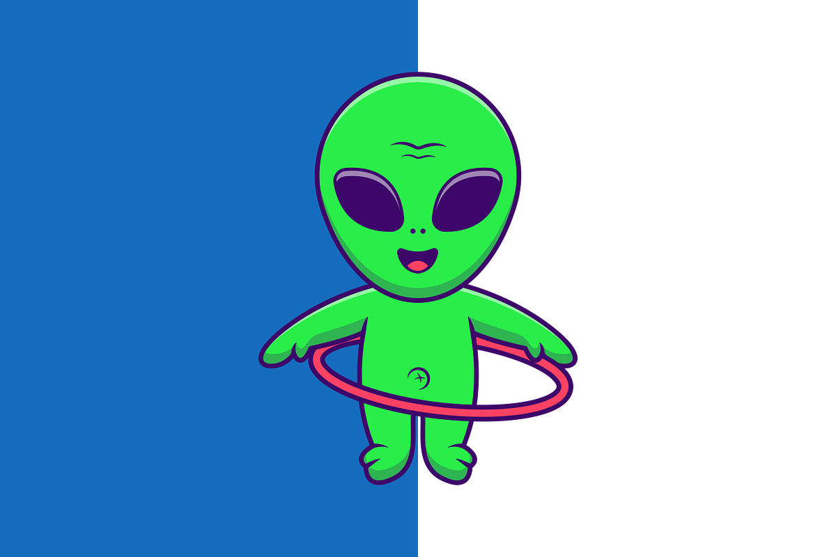 Cute Alien Playing Hulahoop Cartoon, an Object Illustration by Artstorystudio (Photo 2 of 3)