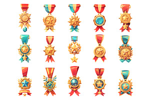 Set of cartoon golden orders and, an Object Illustration by LadadikArt