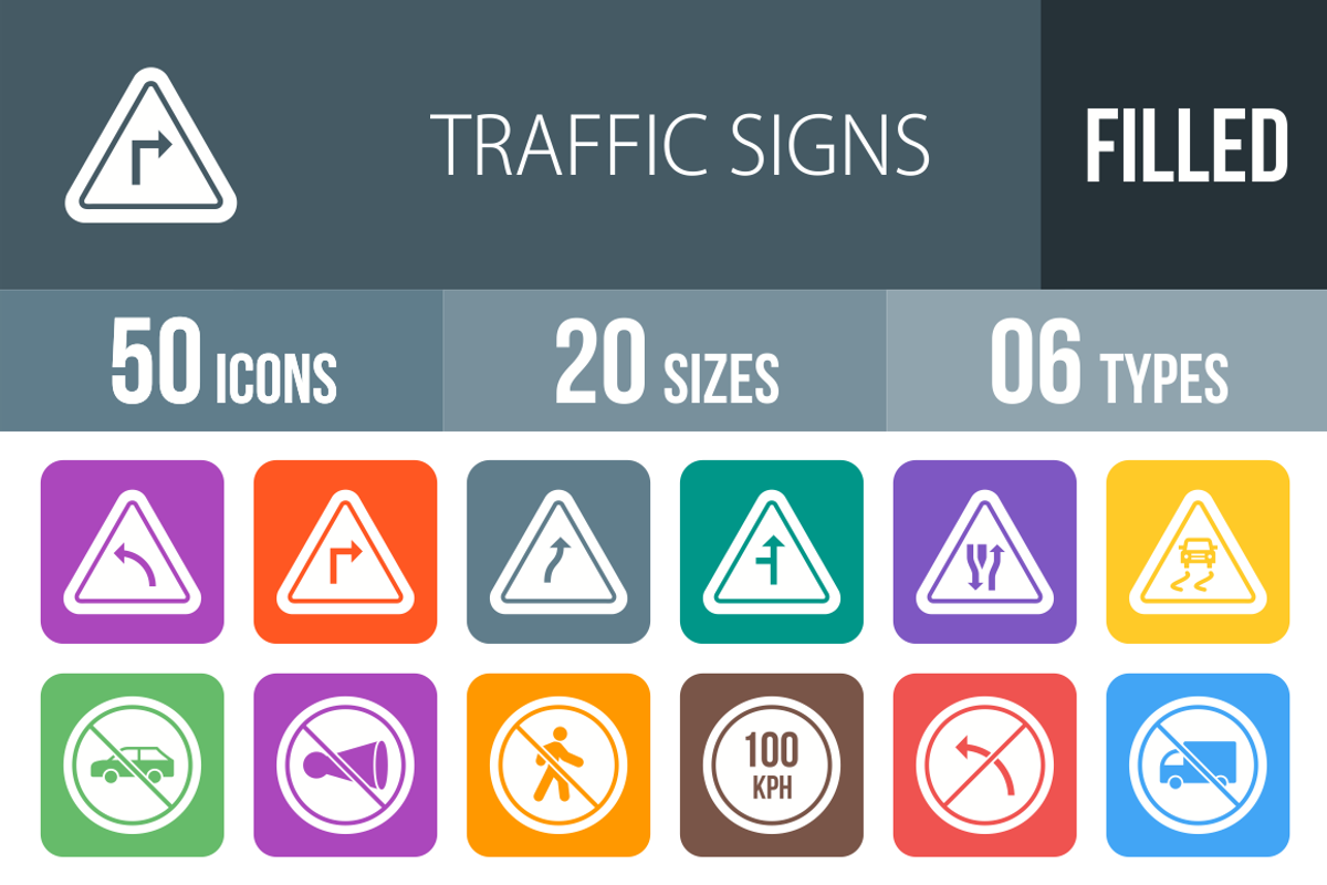 50 Traffic Signs Filled Round Icons, an Outline Icon by IconBunny ...