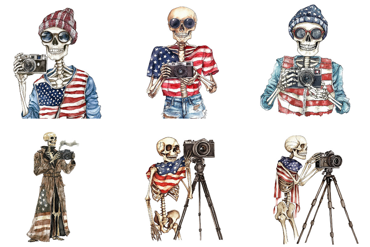 Usa Flag Vintage Skeleton Holding, a Seasonal Illustration by DreamArtGraphic (Photo 4 of 4)