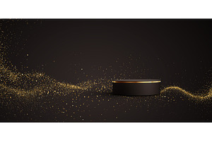 Gold cylinder podium. Golden Luxury