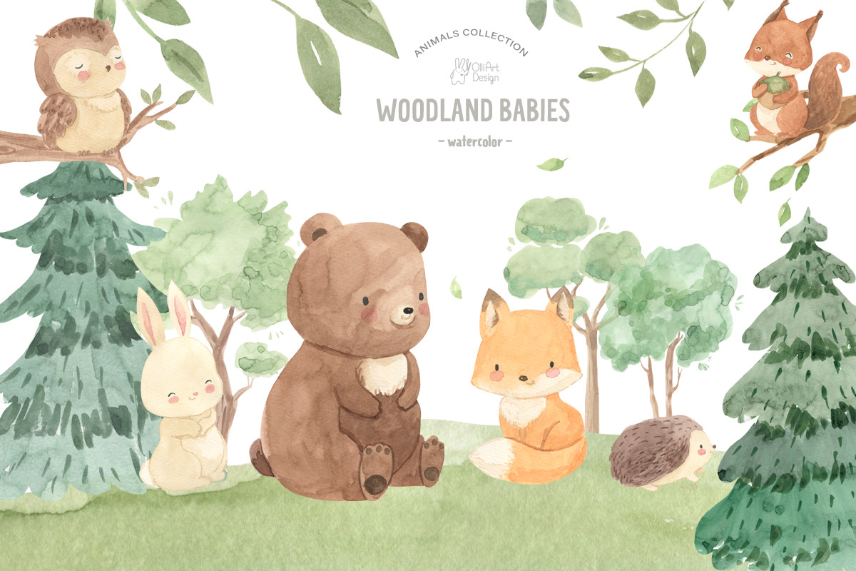 WOODLAND BABIES. Watercolor set, an Animal Illustration by OlliArtDesign (Photo 6 of 9)