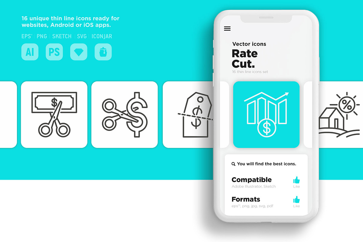 Rate Cut | 16 Thin Line Icons Set, an Outline Icon by Alex Blogoodf (Photo 10 of 15)