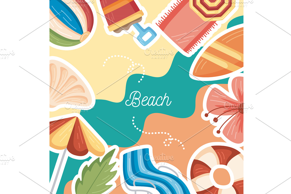 beach lettering and icons, an Illustration by studiogstock