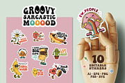 Groovy Sarcastic Mood. 10 Stickers, an Object Graphic by Cosmic Store (Thumbnail 1 of 9)