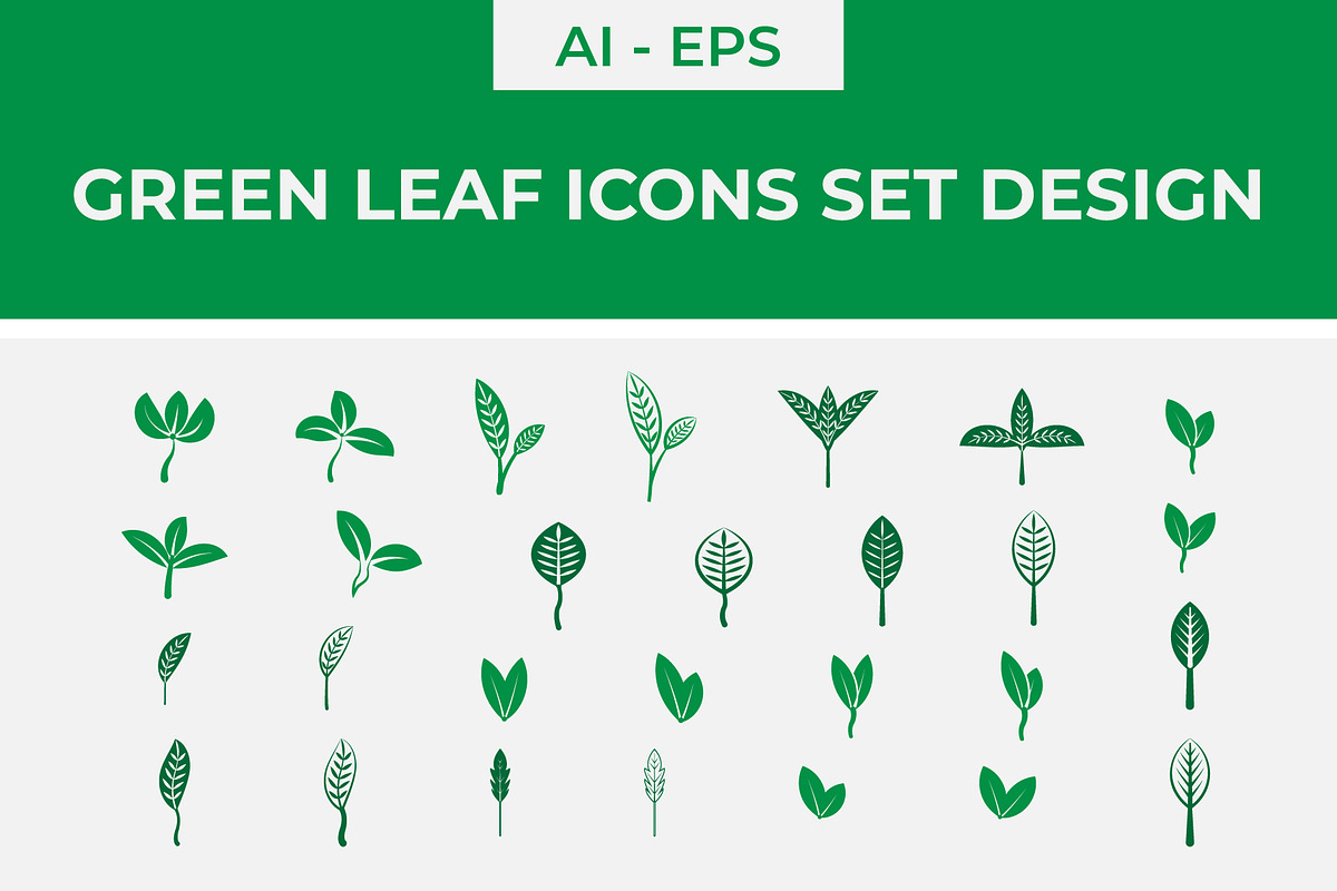 Green Leaf Icons Set, a Work Illustration by Lakhan1998 (Photo 1 of 5)