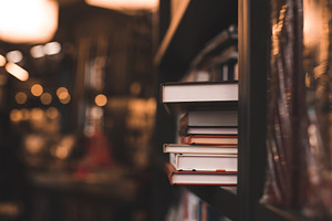Stack of paper books in store