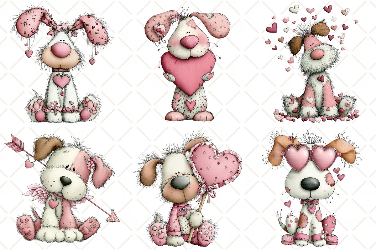 Whimsical Dog Valentines Day Clipart, an Illustration by Black Bird Studio (Photo 3 of 6)