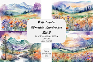Watercolor Mountain Landscapes Set 5