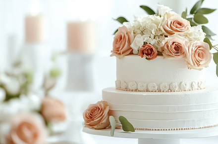 Wedding cake with floral decorations, a Food & Drink Photo by MistyDay