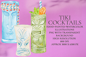 Watercolor Tiki Cocktails Set