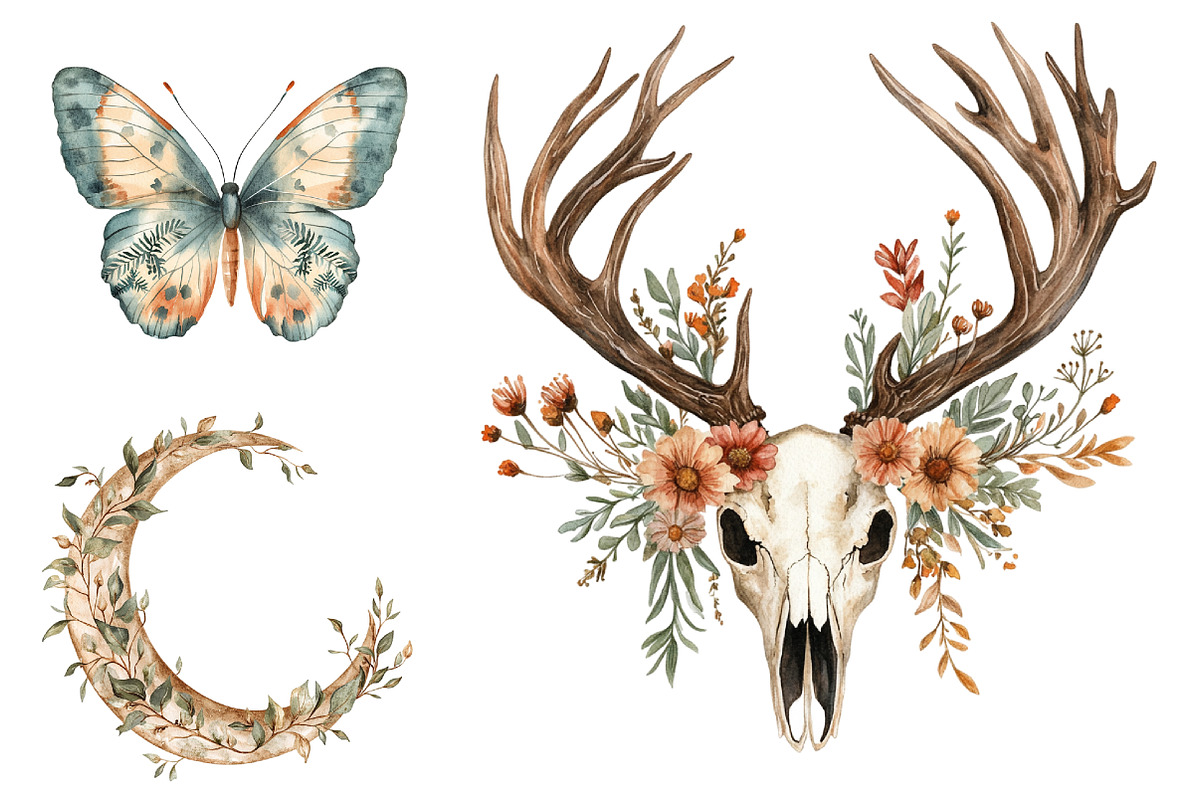 Watercolor Boho Woodland Clipart, a Seasonal Illustration by CitraGraphics (Photo 5 of 6)