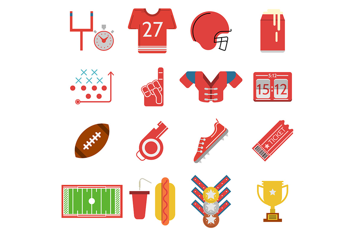 Flat color american football icons, an Icon by YershovOleksandr