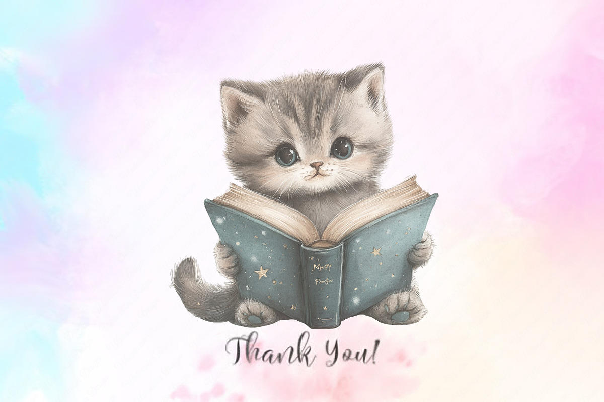 Cute Cat with Book Sublimation png, an Illustration by Watercolor design (Photo 10 of 11)