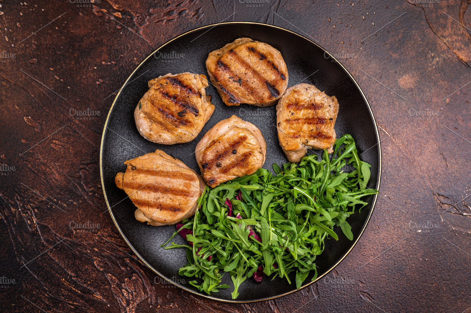 Savory charred pork loin medallion, tenderloin meat showcasing i, a Food & Drink Photo by composter-box@mail.ru