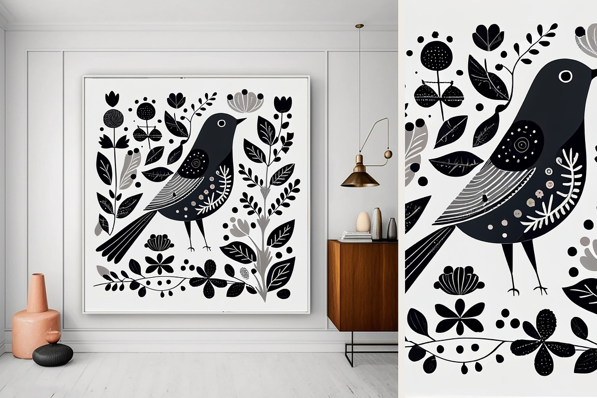 15 folk black bird wall art print, a Decorative Illustration by ARTOZEN DIGITAL (Photo 2 of 12)