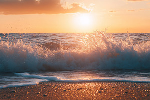 Waves crashing on sandy shore during, a Photo by Iftikhar Alam